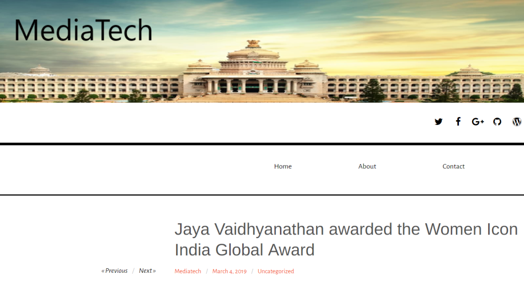 Jaya Vaidhyanathan awarded the Women Icon India Global Award