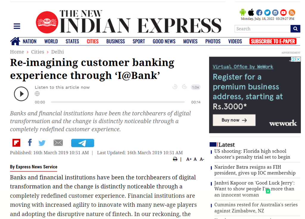 Re-imagining customer banking experience through ‘I@Bank’