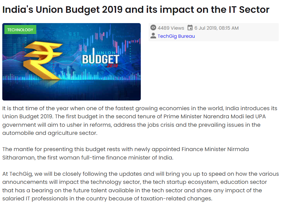 India’s Union Budget 2019 and its impact on the IT Sector
