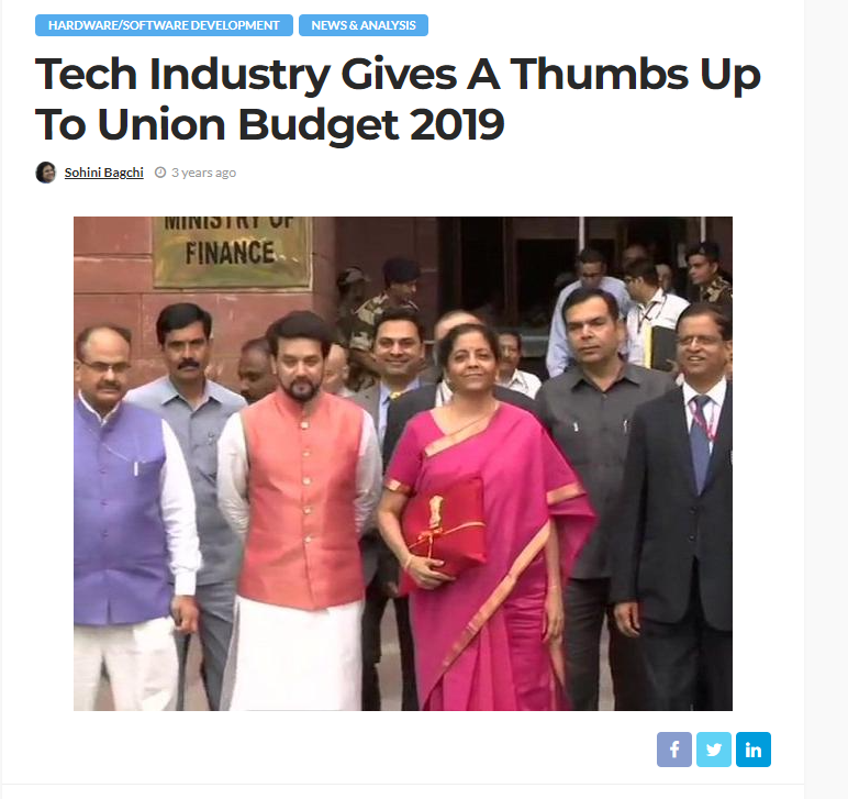 Tech Industry Gives A Thumbs Up To Union Budget 2019