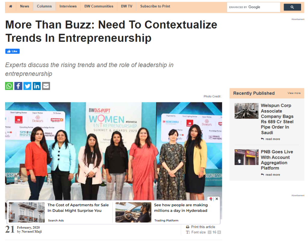 Need To Contextualize Trends In Entrepreneurship