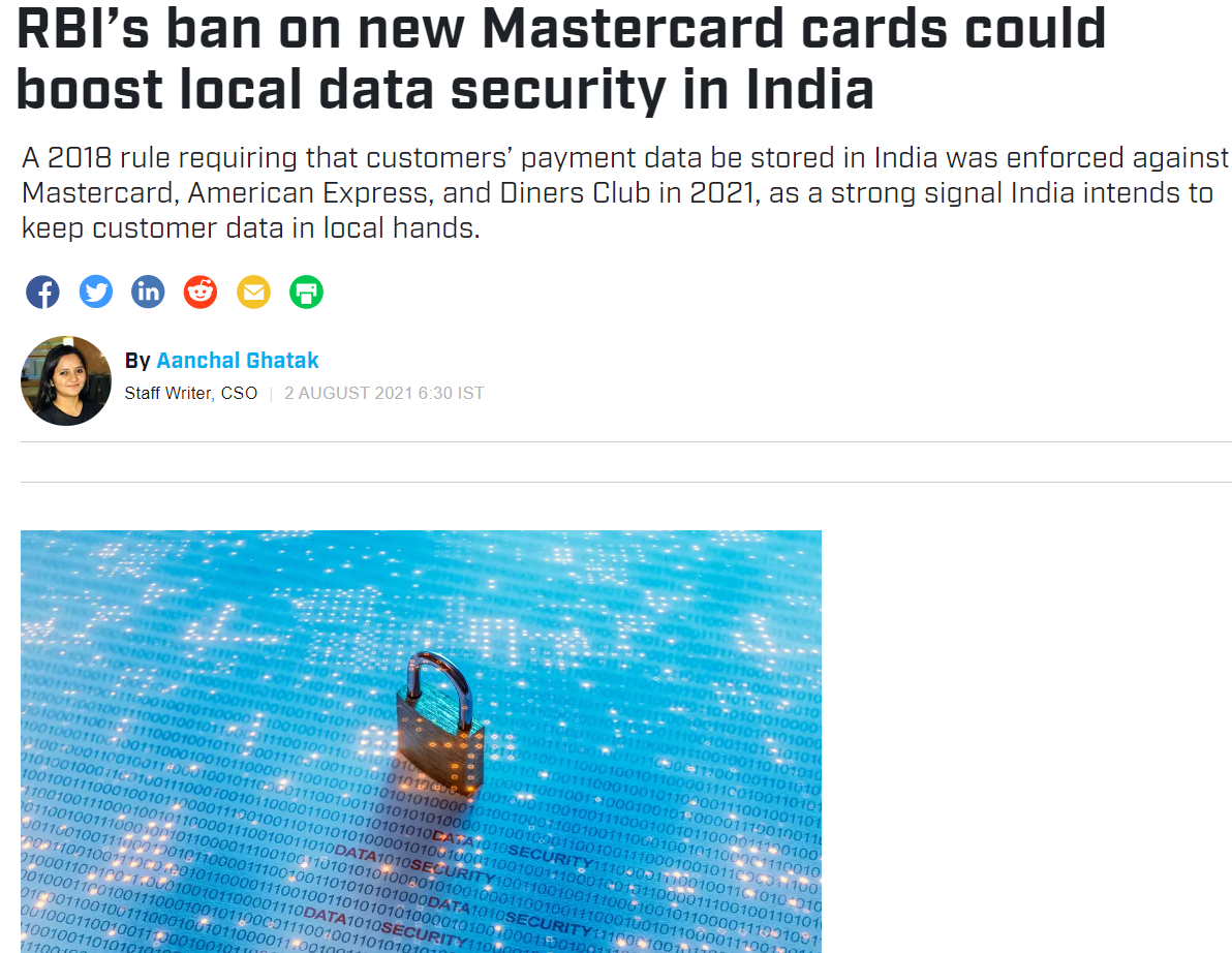 RBI's Mastercard Ban Data Security Boost BCT Digital