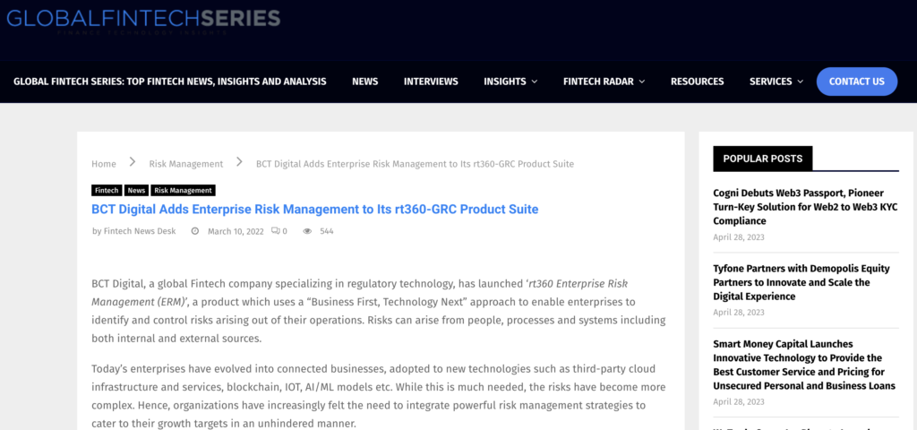 BCT Digital Adds Enterprise Risk Management to rt360 GRC Product Suite